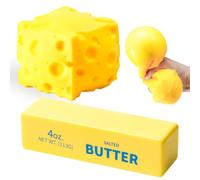 Bambebe 2 Pack Butter & Cheese Squishy Toys, Slow Rising Squeeze Stress Balls, Sensory Fidget Squishies, Novelty Stress Relief Party Favor Gifts