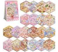 Bambebe 20 Sets DIY 3D Sticker Scene, Sticker Therapy Scenes Collection Book for Adults Stress Relief, Make Your Own House Miniature Cute Cartoon Animal Isometric Scene Funny Stickers