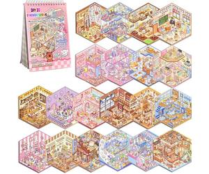 Bambebe 20 Sets DIY 3D Sticker Scene, Sticker Therapy Scenes Collection Book for Adults Stress Relief, Make Your Own House Miniature Cute Cartoon Animal Isometric Scene Funny Stickers