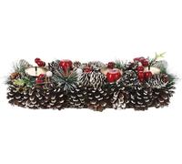 Bambelaa! Artificial Advent Wreath Lengthened Wooden and Gold with 4 Candle Holders Christmas Decoration Snow Effect Advent Wreath Decoration Winter Table Decoration (approx
