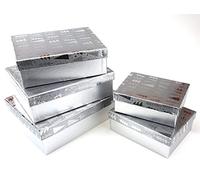 Bambelaa!, cardboard, Christmas design boxes, gift, red, silver, white, large 24.5 cm x 18.5 cm x 8 cm, small 16.5 cm x 12.5 cm x 6 cm