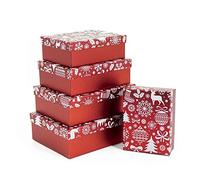 Bambelaa!, cardboard, Christmas design boxes, gift, red, silver, white, large 24.5 cm x 18.5 cm x 8 cm, small 16.5 cm x 12.5 cm x 6 cm
