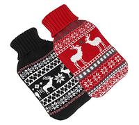 Bambelaa! Set of 2 Large Hot Water Bottles, Fleece Cover, Two Designs Red & Black Knitting Pattern, Various Designs (approx. 2 x 2 Litres)