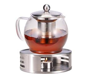 Bambelaa! Teapot with Warmer Strainer Insert Glass Set Tea Glass Teapot Coffee Pot Tea Strainer Pot Tea Warmer Approx. 1.2 Litres