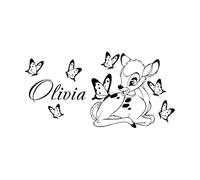 Bambi Wall Decal Personalized Baby Name Custom Wall Sticker Nursery Vinyl Sticker Gift Home Child Room-S-29x57cm-Black