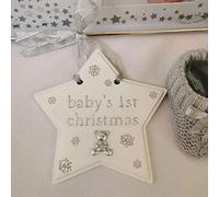 Bambino Baby's 1st Christmas Star Plaque Decoration with cute teddy bear icon