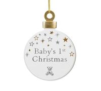 Bambino - Baby's First Christmas Resin Plaque Round Hanging Decoration - Festive Xmas Tree Pendant For New Parents, New Baby's, Christenings & Baby Showers For Gifting/Homeware Presents.