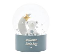 Bambino By Juliana 'Welcome Little Boy' Teddy & Moon Water Globe - Blue. Gifting to Celebrate Newborn Children, Family & Love - Present for New Born, Christening & Baby Shower.