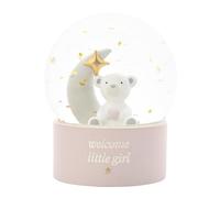 Bambino By Juliana 'Welcome Little Girl' Teddy & Moon Water Globe - Pink. Gifting to Celebrate Newborn Children, Family & Love - Baby Shower, Christening & New Born Gift.