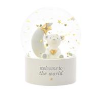 Bambino By Juliana 'Welcome To The World' Teddy & Moon Water Globe - White. Gifting to Celebrate Newborn Children, Family & Love - Present for New Born, Baby Shower & Christening.