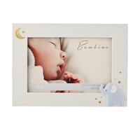 Bambino by Juliana White Rectangular Horizontal Picture Photo Frame with Elephant Icon - 6" x 4". Gift and Display Frame Celebrating New Born Babies, Memories, Family & Love.