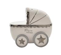 Bambino Ceramic Pram Shaped Money Box Silver