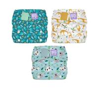 Bambino Mio Miosolo Classic Reusable Nappies 3 Pack (Animals)- All-in-One Cloth Nappies, One Size Washable Nappy with Adjustable Poppers, Leak-Resistant & Absorbent, Reusable Baby Nappy (3-35 lbs)