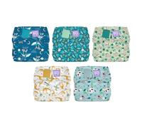 Bambino Mio Miosolo Classic Reusable Nappies 5 Pack (Animals)- All-in-One Cloth Nappies, One Size Washable Nappy with Adjustable Poppers, Leak-Resistant & Absorbent, Reusable Baby Nappy (3-35 lbs)