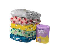 Bambino Mio, Reusable Cloth Nappy Set - The Give-it-a-go Washable Diaper Bundle, 5 x Nappies, 100 messless Liners, Your Heroes