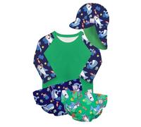 Bambino Mio Unisex Baby, Toddler Reusable Full Swim Set - 4-Piece Baby Swim Essentials with Sun Protection UPF40+, Blue Whale, 6-12 Months