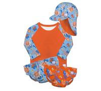 Bambino Mio Unisex Baby, Toddler Reusable Full Swim Set - 4-Piece Baby Swim Essentials with Sun Protection UPF40+, Orange Octopus, 6-12 Months