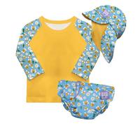 Bambino Mio UPF 40+ Reusable Swim Nappy Set (Age 0-6 Months) Busy Bees | Includes, Swim Nappy Pant, Swim Rash Vest Top & Swim Hat for Baby and Toddler