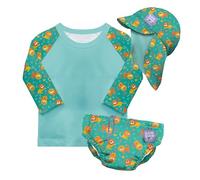 Bambino Mio UPF 40+ Reusable Swim Nappy Set (Age 1-2 Years) Cool Cats | Includes, Swim Nappy Pant, Swim Rash Vest Top & Swim Hat for Baby and Toddler