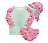 Bambino Mio UPF 40+ Reusable Swim Nappy Set (Age 6-12 Months) Happy Days | Includes, Swim Nappy Pant, Swim Rash Vest Top & Swim Hat for Baby and Toddler
