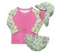 Bambino Mio UPF 40+ Reusable Swim Nappy Set (Age 6-12 Months) Juicy Fruit | Includes, Swim Nappy Pant, Swim Rash Vest Top & Swim Hat for Baby and Toddler