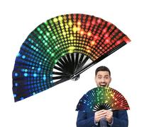 bambo Folding Fan - Oversized raave Hand Fan, Rainbow Color Prop | durablle Festival Accessory with Outdoor Event Scenario, Traditional Chinese Kung Fu for Party Carnival Concert Theater Display