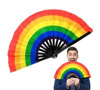 bambo Folding Fan - Oversized raave Hand Fan, Rainbow Color Prop | durablle Festival Accessory with Outdoor Event Scenario, Traditional Chinese Kung Fu for Party Carnival Concert Theater Display