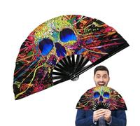 bambo Folding Fan - Oversized raave Hand Fan, Rainbow Color Prop | durablle Festival Accessory with Outdoor Event Scenario, Traditional Chinese Kung Fu for Party Carnival Concert Theater Display