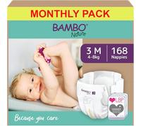 Bambo Nature Premium Eco Nappies, Size 3 (9-18lb/4-8kg), Midi, 168PK, Eco-Labelled, Enhanced Leakage Protection, Secure & Comfortable Baby Nappy