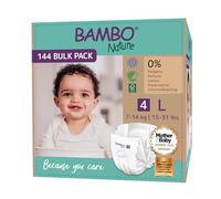 Bambo Nature Premium Eco Nappies, Size 4 (15-31lb/7-14 kg), Maxi, 144PK, Eco-Labelled Nappies, Enhanced Leakage Protection, Secure and Comfortable Baby Nappy