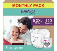 Bambo Nature Premium Eco Nappies, Size 6 (35+ lb/16+ kg), XXL, 120PK, Eco-Labelled, Enhanced Leakage Protection, Secure and Comfortable Baby Nappy