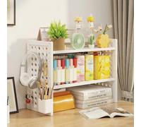 Bamboo 2-Tier Adjustable Desk with Perforated Panel - Stylish Office or Reading Room Storage Solution (White 50cm)