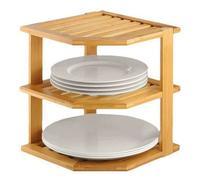 Bamboo 3 Tier Corner Kitchen Cupboard Shelf Plate Dish Stand Storage Shelf Rack