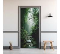 Bamboo 3D Door Mural Self-Adhesive, Green Forest Door Stickers Removable Murals Art, Outdoor Scenery Door Decals PVC Wallpaper, for Office Bathroom Bedroom Decoration, 85x200 cm