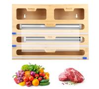 Bamboo 40 cm Kitchen Roll Cling Film and Foil Organiser - 5-in-1 Dispenser and Cutter for Kitchen Drawer