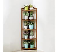 Bamboo 5 Tier Corner Shelf Stand, Tall Corner Plant Stand & Bookshelf, Eco-friendly Multipurpose Corner Storage Shelving Unit For Living Room Bedroom Bathroom Kitchen Home Natural 4 Tier
