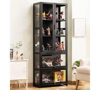Bamboo & Acrylic Display Cabinet, 5-Tier Minimalist Curio Cabinet for Living Room, Office, Bedroom Storage, Clear View Design