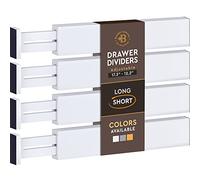 Bamboo Adjustable Drawer Dividers Organizers - Large Expandable Utensil Organizer Separators for Kitchen, Dresser, Bedroom, Baby Drawer, Bathroom & Office, Set of 4 (2.6 Tall, 13-17.5 Inch, White)