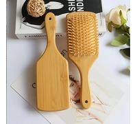 Bamboo Air Cushion Paddle Hair Brush, Large Square Design | Large square bamboo paddle brush with air-cushion base for daily grooming