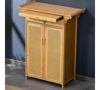 Bamboo Altar Table, Chinese Buddhist Altar Cabinet with Double Door Storage and Drawer, Meditation Cabinet Offering Table for Living Room, Temple Worship(Natural,100CM/39.3IN)