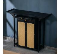 Bamboo Altar Table, Chinese Buddhist Altar Cabinet with Double Door Storage and Drawer, Meditation Cabinet Offering Table for Living Room, Temple Worship(Black,160CM/62.9IN)