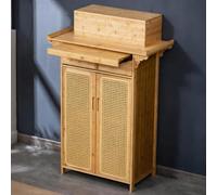 Bamboo Altar Table, Chinese Buddhist Altar Cabinet with Double Door Storage and Drawer, Meditation Cabinet Offering Table for Living Room, Temple Worship(Natural A,100CM/39.3IN)