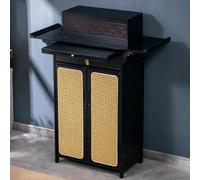 Bamboo Altar Table, Chinese Buddhist Altar Cabinet with Double Door Storage and Drawer, Meditation Cabinet Offering Table for Living Room, Temple Worship(Black A,100CM/39.3IN)