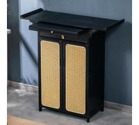 Bamboo Altar Table, Chinese Buddhist Altar Cabinet with Double Door Storage and Drawer, Meditation Cabinet Offering Table for Living Room, Temple Worship(Black,100CM/39.3IN)