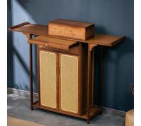 Bamboo Altar Table, Chinese Buddhist Altar Cabinet with Double Door Storage and Drawer, Meditation Cabinet Offering Table for Living Room, Temple Worship(Brown A,140CM/55.1IN)