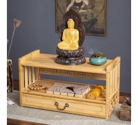 Bamboo Altar Table with Drawer, 3-Tier Meditation Stand, Buddhist Prayer Shrine for Home and Office Use, Natural Design for Tranquil Spaces