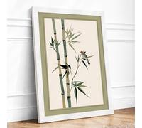 Bamboo and Birds Japandi Framed Wall Art Print A3 White