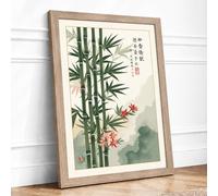 Bamboo and Blossom Japandi Framed Wall Art Print A1 (84.1×59.4cm) Oak, Wall Decor for Living Room, Bedroom, Office & Home, Ready to Hang, Art Gift