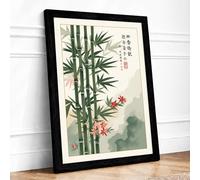 Bamboo and Blossom Japandi Framed Wall Art Print A4 (29.7×21cm) Black, Wall Decor for Living Room, Bedroom, Office & Home, Ready to Hang, Art Gift