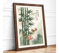 Bamboo and Blossom Japandi Framed Wall Art Print A4 (29.7×21cm) Walnut, Wall Decor for Living Room, Bedroom, Office & Home, Ready to Hang, Art Gift